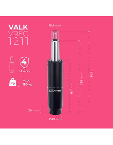 VALK Piston à gaz pour Chaise Gaming avec Mécanisme Papillon 235-305mm