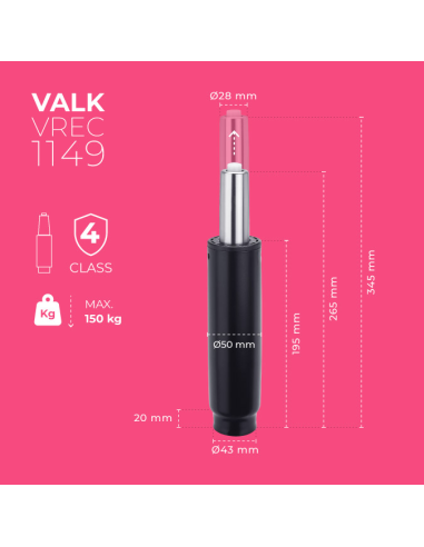 VALK Gasdruckfeder für Gaming Stuhle mit Butterfly-Mechanismus 265-345mm