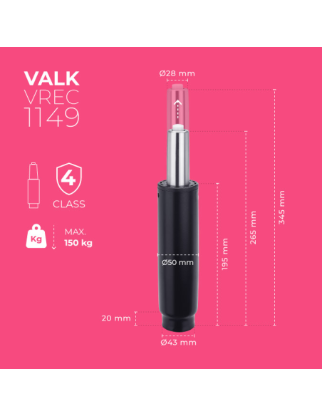 VALK Piston à gaz pour Chaise Gaming avec Mécanisme Papillon 265-345mm