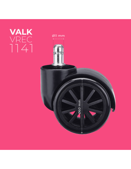VALK Set of 5 spare castors for gaming chairs 60mm diameter