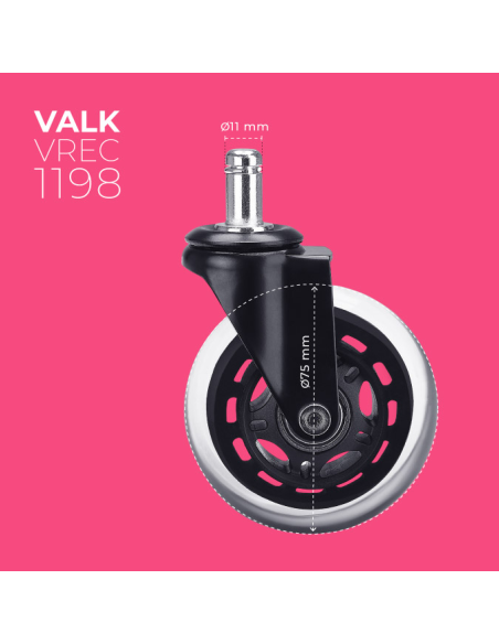 VALK Set 5 roulettes PRO pour chaises gaming. Universelles. Diamètre 75mm