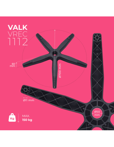 VALK Base de Recambio de Nylon para Sillas Gaming Negra - Hasta 150 kg
