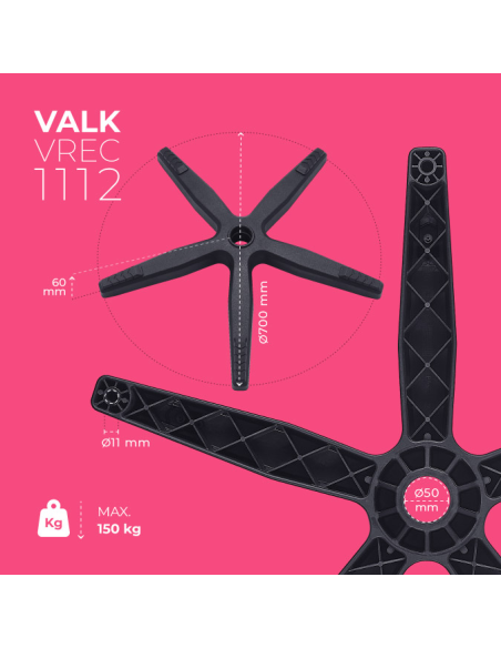VALK Nylon Replacement Base for Gaming Chairs Black - Up to 150 kg