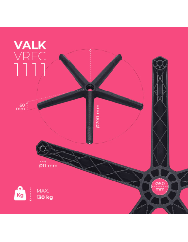 VALK Base de Recambio de Nylon para Sillas Gaming Negra - Hasta 130 kg