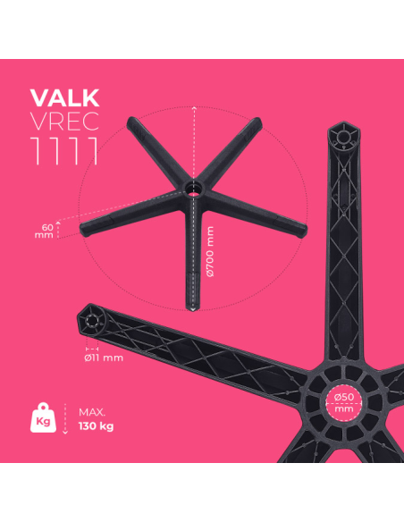 VALK Base de Recambio de Nylon para Sillas Gaming Negra - Hasta 130 kg