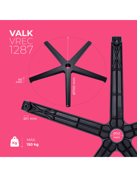 VALK Aluminium Base de Chaise Gaming Noire - Jusqu'à 150kg