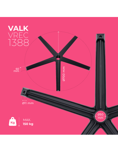 VALK Black Aluminium Base for Gaming Chair – Up to 150 kg (FREYA ELITE)