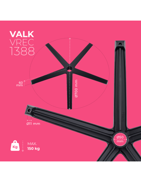 VALK Black Aluminium Base for Gaming Chair – Up to 150 kg (FREYA ELITE)