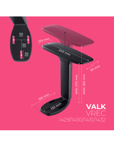 VALK 4D-Armlehne schwarz für MYLA - 3-Loch-Befestigung