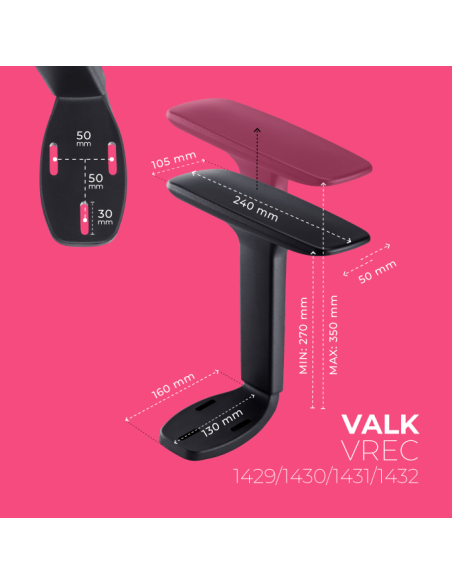 VALK Accoudoir 4D noir pour chaise MYLA - fixation 3 trous