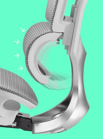 Detalle del soporte lumbar de malla de la silla VALK Myla