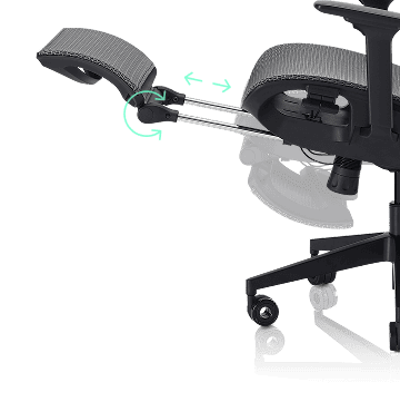 Reposapiés de malla integrado de la silla VALK Myla, plegable y ajustable