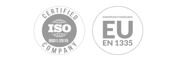 Sellos de certificación ISO 9001:2015 y EU EN 1335 de la silla VALK Myla