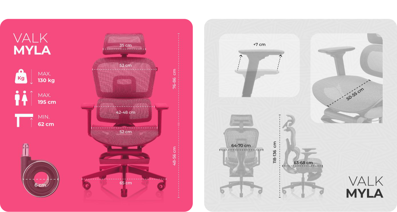 Medidas y dimensiones de la silla VALK Myla