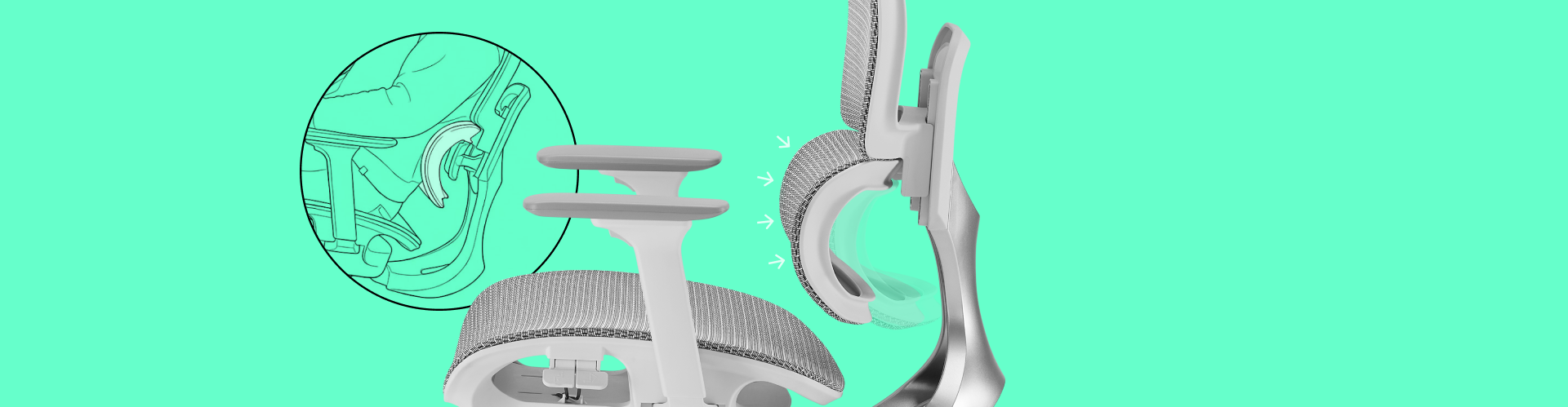 Respaldo lumbar adaptativo de la silla VALK Myla que se ajusta al peso y la postura